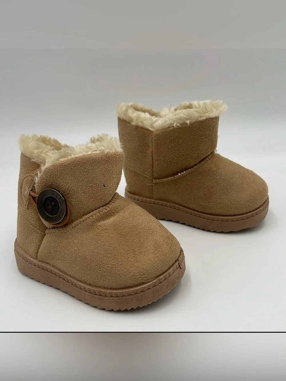 China Buttons City Toddler Girls Boots, Tan, Fleece Lined Size 2